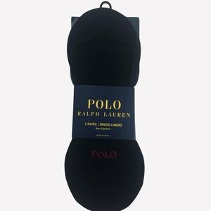 Polo Ralph Lauren Men's Socks 3 Pairs Dress Liners, Non-Slip Heel Black Sz 10-13